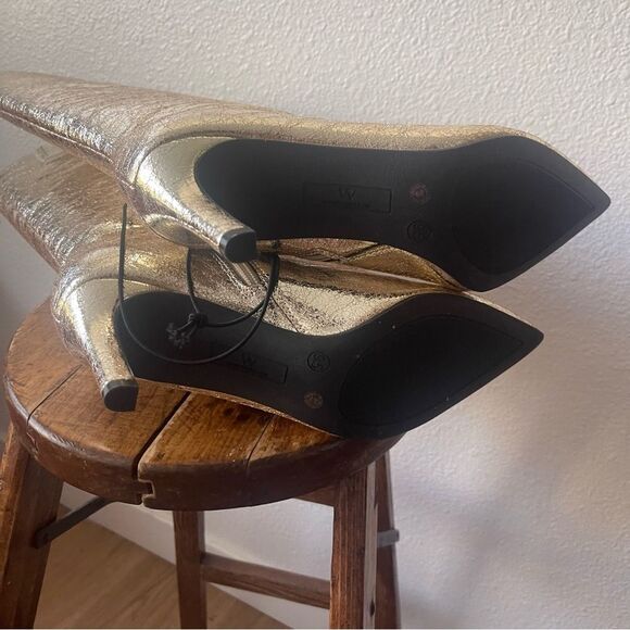 Worthington 9.5 Metallic Gold Knee High Boots Stiletto Glam Party Statement - Picture 11 of 15